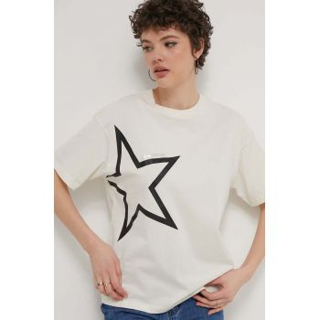 Converse tricou din bumbac femei, culoarea bej de firma original