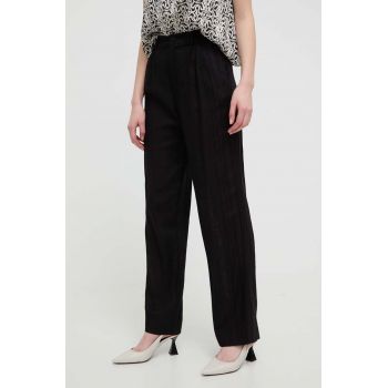 Desigual pantaloni din amestec de in ARMAND culoarea negru, drept, high waist, 24SWPW10 ieftina