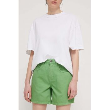 Desigual pantaloni scurti din bumbac SURY culoarea verde, neted, high waist, 24SWDD54