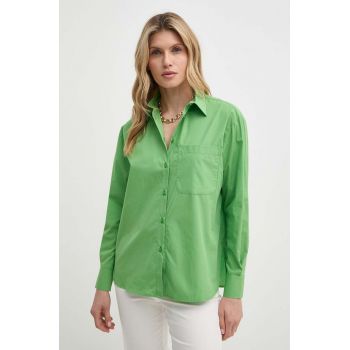 MAX&Co. cămașă din bumbac femei, culoarea verde, cu guler clasic, relaxed, 2416111044200 2416110000000