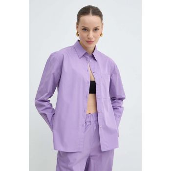 MAX&Co. cămașă din bumbac femei, culoarea violet, cu guler clasic, relaxed, 2416111044200 2416110000000 de firma originala
