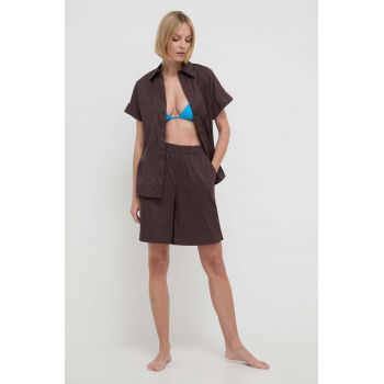 Max Mara Beachwear cămașă de plajă femei, culoarea maro, cu guler clasic, regular, 2416111019600 2416110000000