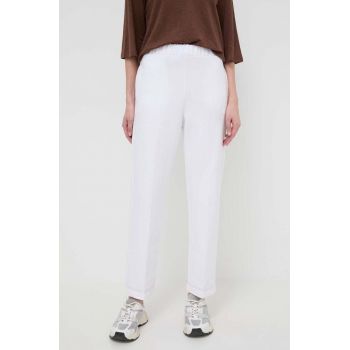 Max Mara Leisure pantaloni femei, culoarea alb, lat, high waist, 2416781108600 2416780000000