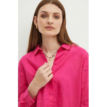 Medicine camasa de in femei, culoarea roz, cu guler clasic, regular