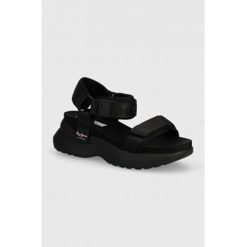 Pepe Jeans sandale PLS90653 femei, culoarea negru, cu platforma, VENUS BLOCK