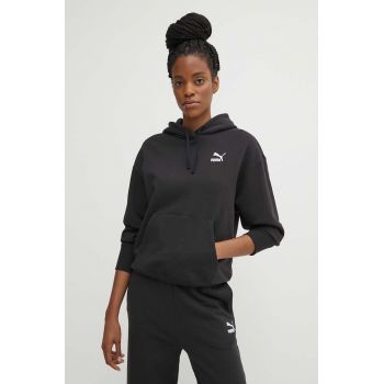 Puma hanorac de bumbac BETTER CLASSIC femei, culoarea negru, cu glugă, imprimeu, 624227 ieftin