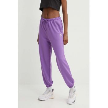 Puma pantaloni de trening din bumbac BETTER CLASSIC culoarea violet, uni, 624233 ieftin