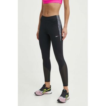 Reebok leggins de alergare culoarea negru, cu imprimeu, 100075410