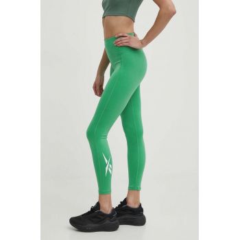 Reebok leggins de antrenament Identity Training culoarea verde, cu imprimeu, 100076226