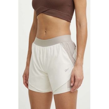 Reebok pantaloni scurți de alergare culoarea bej, modelator, high waist, 100076065