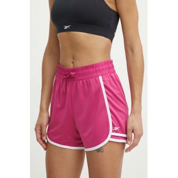 Reebok pantaloni scurți de antrenament Identity Training culoarea roz, cu imprimeu, high waist, 100022497 ieftini