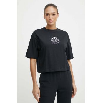 Reebok tricou din bumbac femei, culoarea negru, 100075396 ieftin