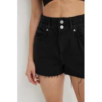 AllSaints pantaloni scurti din bumbac HAILEY DENIM SHORT culoarea negru, neted, high waist, W075EA