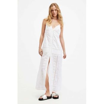 AllSaints rochie DAHLIA EMB DRESS culoarea alb, maxi, dreaptă, W083DA