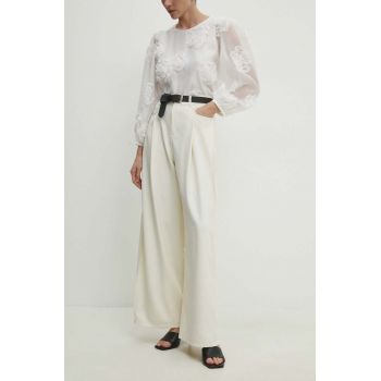 Answear Lab pantaloni femei, culoarea bej, lat, high waist