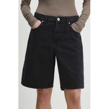 Answear Lab pantaloni scurti jeans femei, culoarea negru, neted, high waist de firma originali