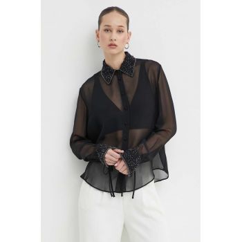 Blugirl Blumarine cămașă femei, culoarea negru, cu guler clasic, regular, RA4081.T3854