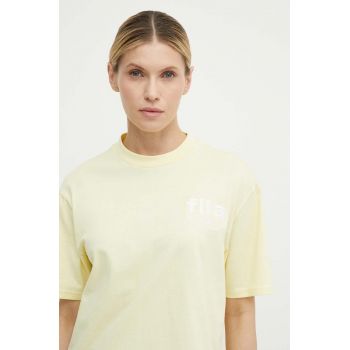 Fila tricou din bumbac Linyi femei, culoarea galben, FAW0764 ieftin