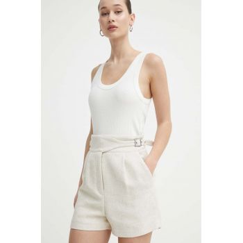 IRO pantaloni scurți din amestec de in culoarea bej, neted, high waist