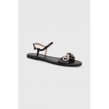 Love Moschino sandale de piele femei, culoarea negru, JA16181G1IIE0000