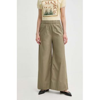 MAX&Co. pantaloni de bumbac culoarea verde, drept, high waist, 2416131084200 2416130000000