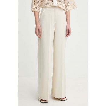 MAX&Co. pantaloni femei, culoarea bej, lat, high waist, 2416131043200 2416130000000