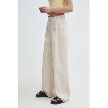 MAX&Co. pantaloni femei, culoarea bej, lat, high waist, 2416131104200 2416130000000