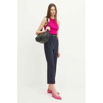Medicine pantaloni femei, culoarea bleumarin, chinos, high waist