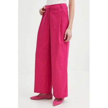 Medicine pantaloni femei, culoarea roz, lat, high waist