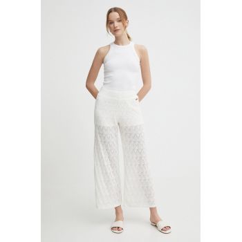 Pepe Jeans pantaloni din amestec de in GOLDIE PANTS culoarea bej, drept, high waist, PL211749