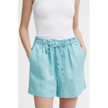 Pepe Jeans pantaloni scurti din in MARTA culoarea turcoaz, neted, high waist, PL801099