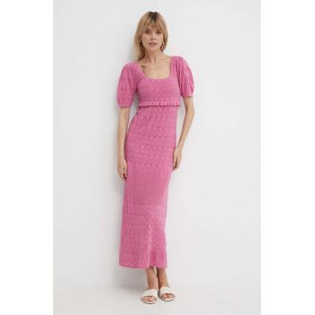Pepe Jeans rochie din amestec de in GOLDIE DRESS culoarea roz, maxi, drept, PL953525 ieftina