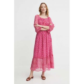 Pepe Jeans rochie MARLENE culoarea roz, midi, evazati, PL953469