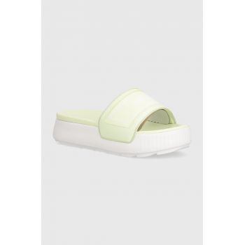 Puma papuci Karmen Slide femei, culoarea verde, cu platforma, 389073