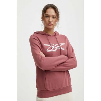 Reebok bluza femei, culoarea roz, cu glugă, cu imprimeu, 100202148