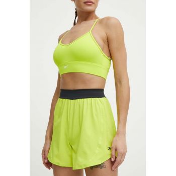 Reebok pantaloni scurți de antrenament Lux culoarea verde, neted, high waist, 100076090