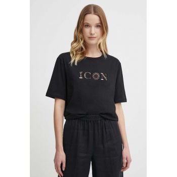 Sisley tricou din bumbac femei, culoarea negru