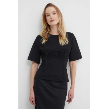 Sisley tricou din bumbac femei, culoarea negru