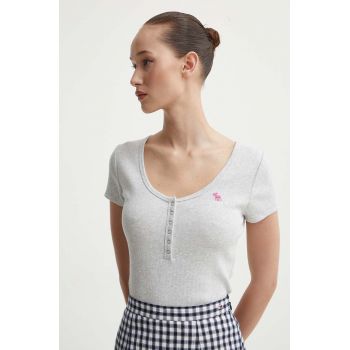 Abercrombie & Fitch tricou femei, culoarea gri de firma original