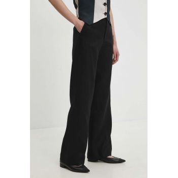Answear Lab pantaloni din in culoarea negru, drept, high waist