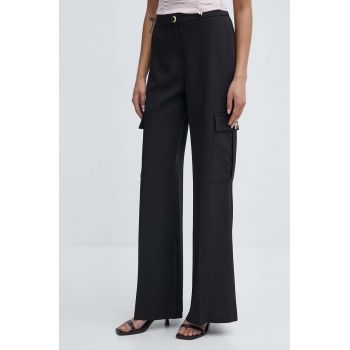 Artigli pantaloni femei, culoarea negru, lat, high waist, AP38108