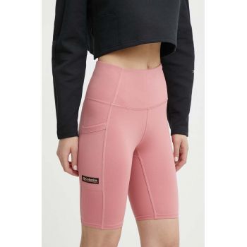 Columbia pantaloni scurti Painted Peak femei, culoarea roz, neted, medium waist, 2076061
