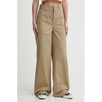 Dickies pantaloni WIDE LEG WORK PANT W femei, culoarea verde, lat, high waist, DK0A4YSE