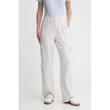 Hollister Co. pantaloni din in culoarea alb, lat, high waist