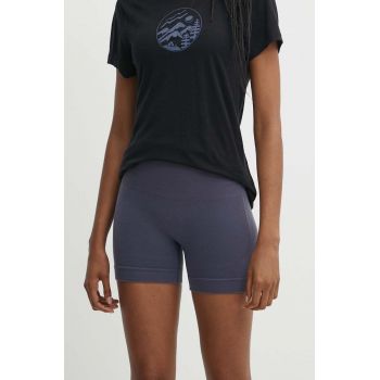 Icebreaker pantaloni scurti sport 260 ZoneKnit Merino Blend Seamless femei, culoarea gri, neted, high waist, IB0A56XO8841 de firma originali