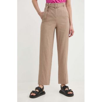 Marella pantaloni din in culoarea bej, drept, high waist, 2413131055200 2413130000000