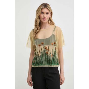 MAX&Co. bluză x FATMA MOSTAFA femei, culoarea bej, cu imprimeu, 2416941058200 2416940000000