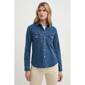 MAX&Co. cămașă jeans femei, culoarea bleumarin, cu guler clasic, regular, 2418111034200 2418110000000