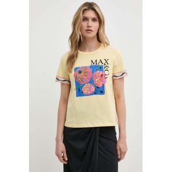 MAX&Co. tricou din bumbac femei, culoarea galben, 2416971024200 2416970000000