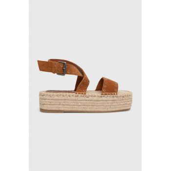 Pepe Jeans sandale din piele intoarsa PLS90657 femei, culoarea maro, cu platforma, TRACY ANTIQUE